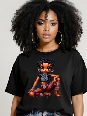 Black Graphic Tee with Urban Black Betty Boop Print - Women's Top